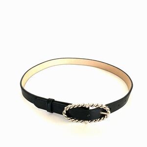 Faux Leather Belt Women's Size S Black 1" Wide Silver Tone Wide Buckle